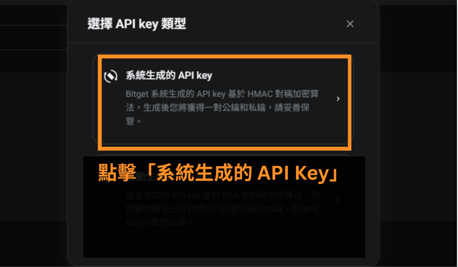 點擊「系統生成的 API Key」